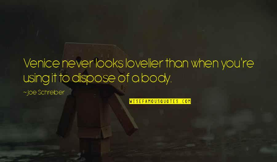 Lovelier Quotes By Joe Schreiber: Venice never looks lovelier than when you're using