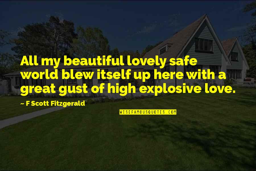 Lovely And Beautiful Quotes By F Scott Fitzgerald: All my beautiful lovely safe world blew itself