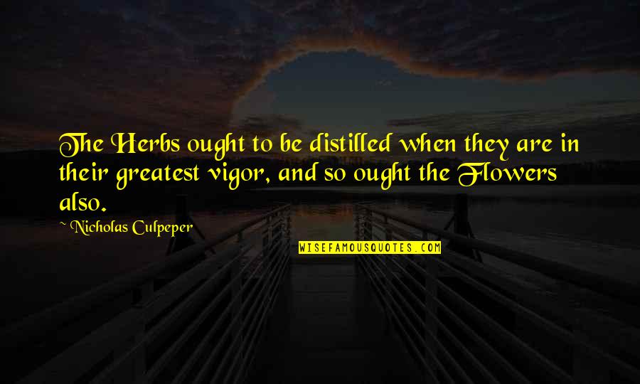 Love's Abiding Joy Quotes By Nicholas Culpeper: The Herbs ought to be distilled when they Love's Abiding Joy Quotes By Nicholas Culpeper: The Herbs ought to be distilled when they