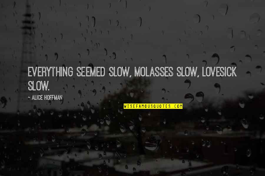 Lovesick Quotes By Alice Hoffman: Everything seemed slow, molasses slow, lovesick slow.