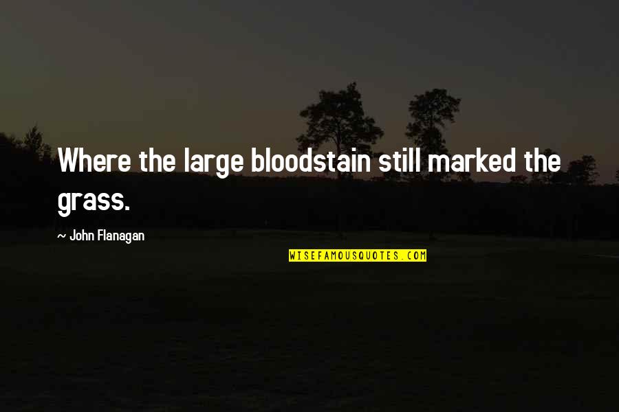 Loving A Stubborn Person Quotes By John Flanagan: Where the large bloodstain still marked the grass. Loving A Stubborn Person Quotes By John Flanagan: Where the large bloodstain still marked the grass.