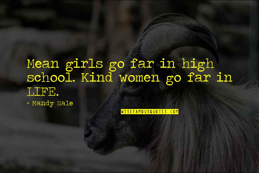 Loving School Quotes By Mandy Hale: Mean girls go far in high school. Kind