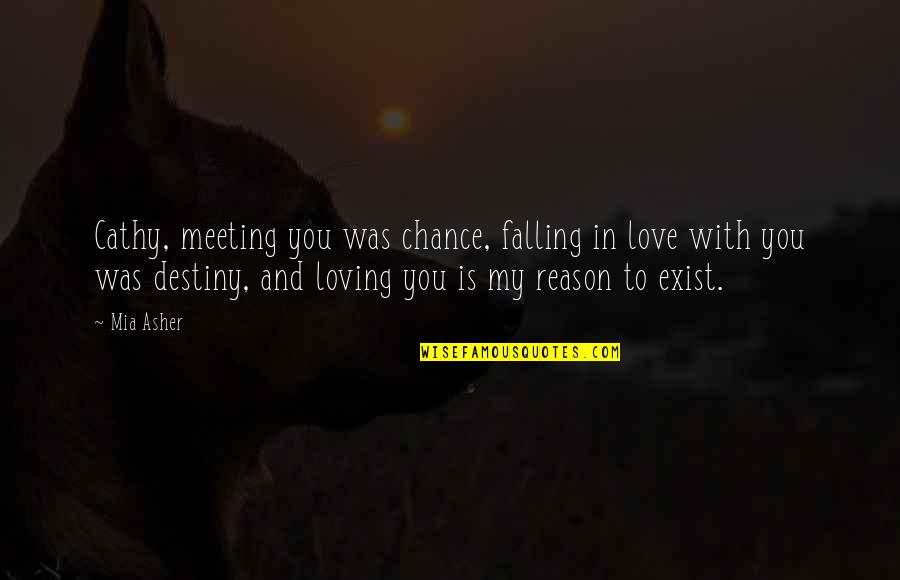 Loving You Is My Quotes By Mia Asher: Cathy, meeting you was chance, falling in love