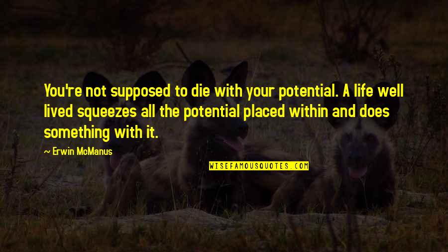 Loving Your Soulmate Quotes By Erwin McManus: You're not supposed to die with your potential.