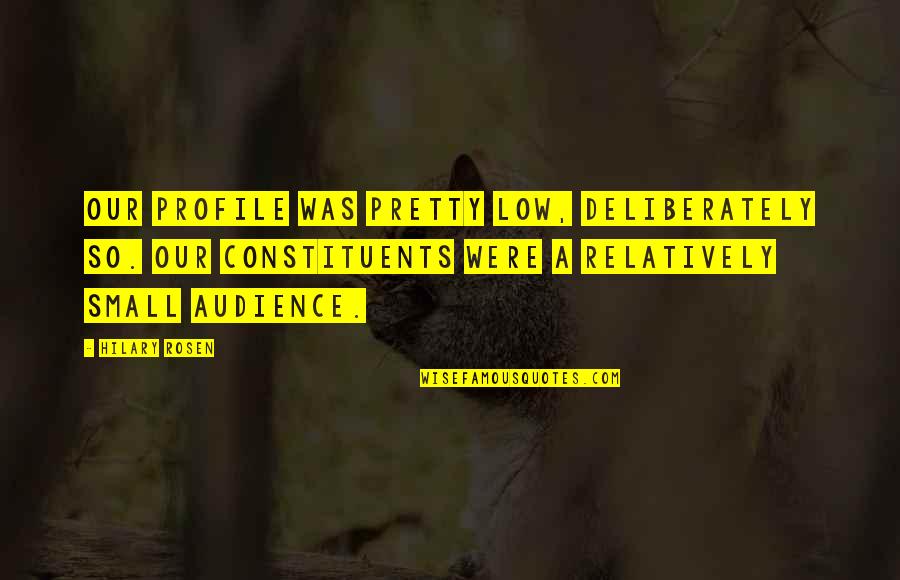 Low Profile Quotes By Hilary Rosen: Our profile was pretty low, deliberately so. Our Low Profile Quotes By Hilary Rosen: Our profile was pretty low, deliberately so. Our