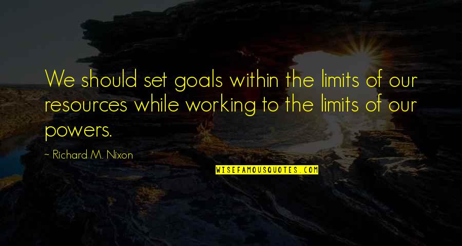 Loydene Quotes By Richard M. Nixon: We should set goals within the limits of Loydene Quotes By Richard M. Nixon: We should set goals within the limits of