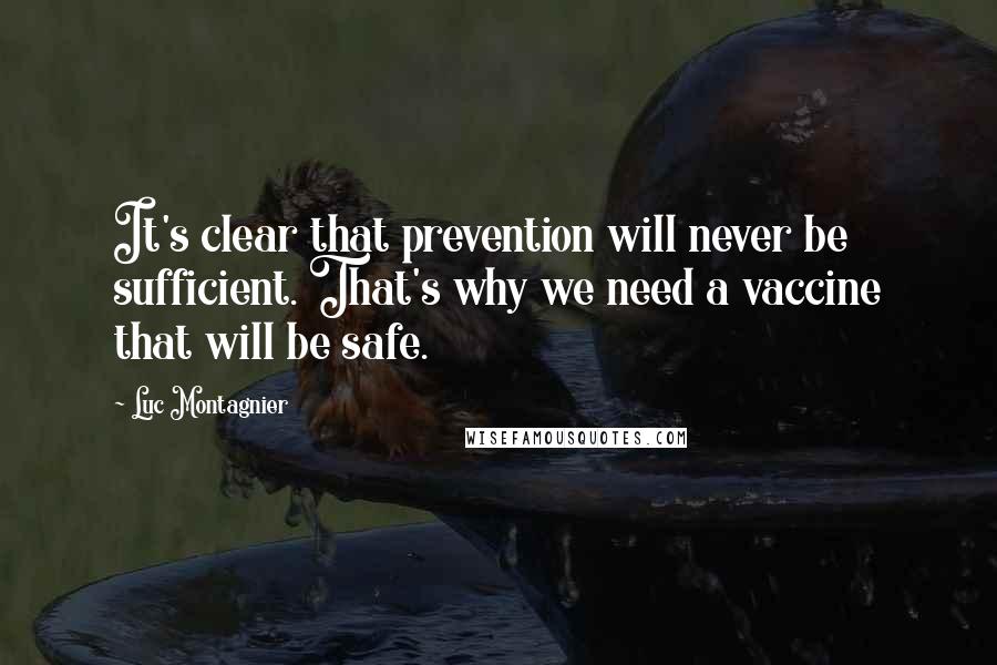 Luc Montagnier quotes: It's clear that prevention will never be sufficient. That's why we need a vaccine that will be safe.