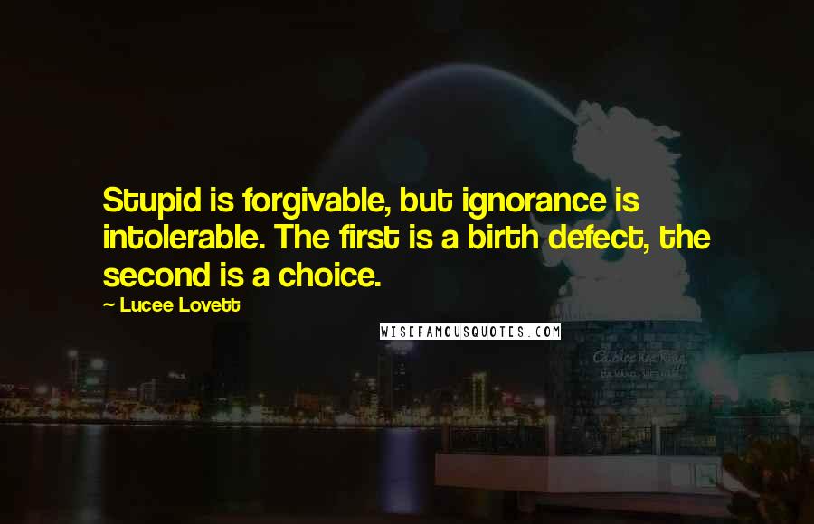 Lucee Lovett quotes: Stupid is forgivable, but ignorance is intolerable. The first is a birth defect, the second is a choice.