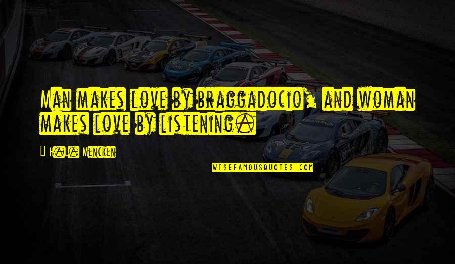 Luciano Ligabue Quotes By H.L. Mencken: Man makes love by braggadocio, and woman makes