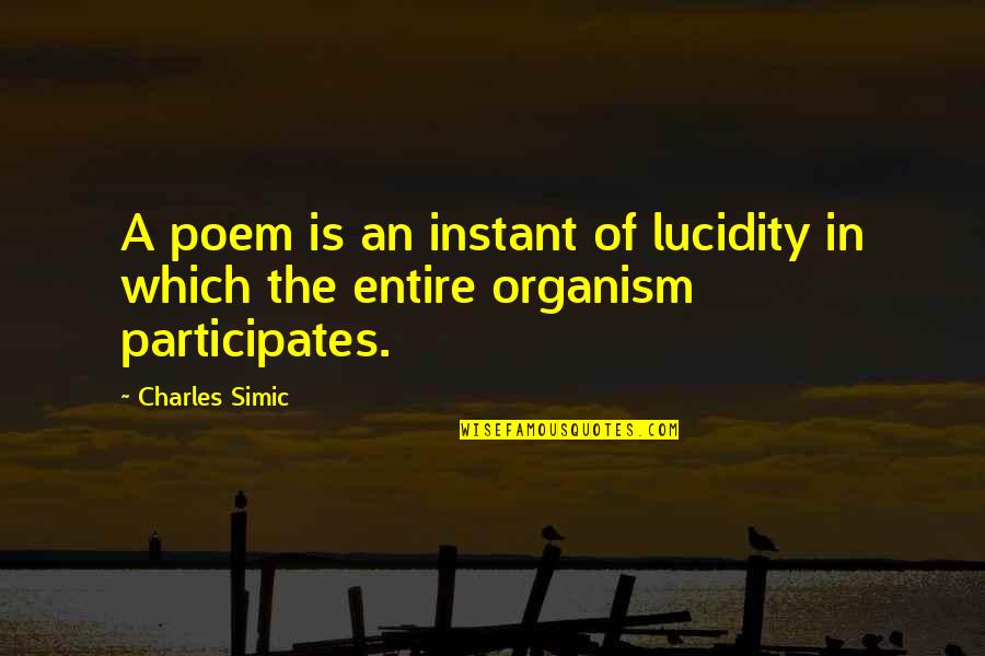 Lucidity Quotes By Charles Simic: A poem is an instant of lucidity in