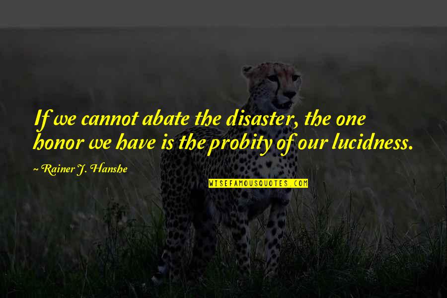 Lucidness Quotes By Rainer J. Hanshe: If we cannot abate the disaster, the one