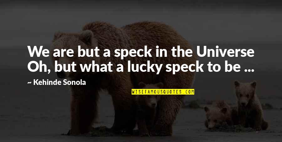 Lucky Life Quotes By Kehinde Sonola: We are but a speck in the Universe