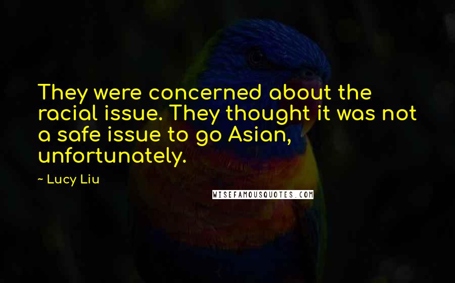 Lucy Liu quotes: They were concerned about the racial issue. They thought it was not a safe issue to go Asian, unfortunately.