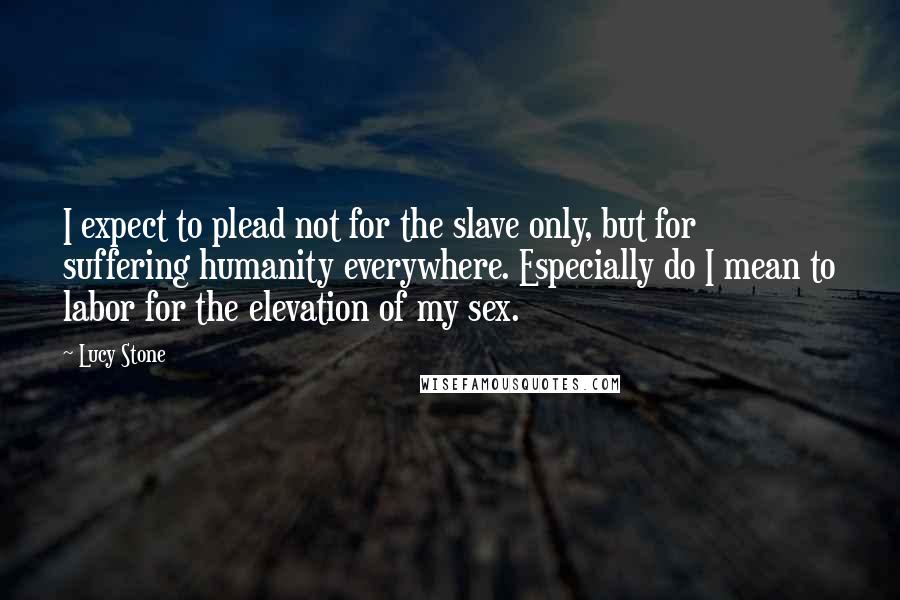 Lucy Stone quotes: I expect to plead not for the slave only, but for suffering humanity everywhere. Especially do I mean to labor for the elevation of my sex.