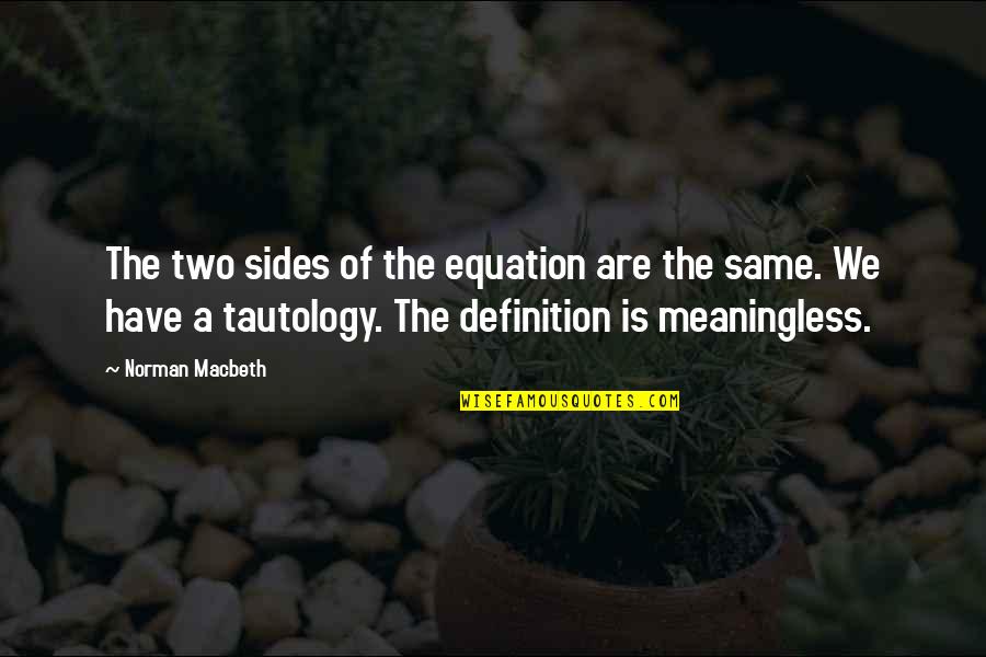 Lugdon Quotes By Norman Macbeth: The two sides of the equation are the
