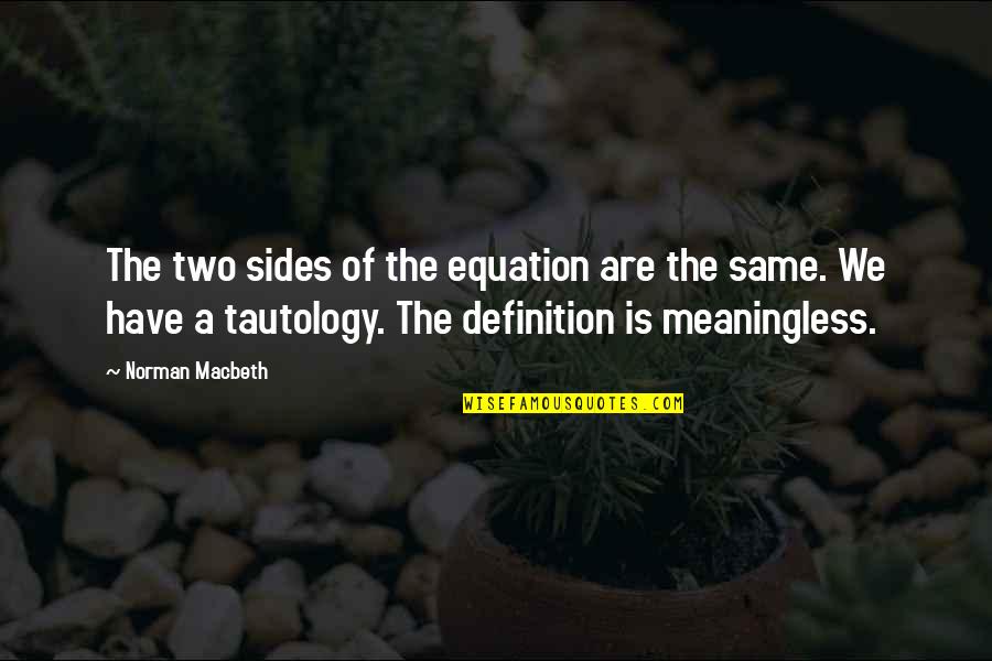 Lugdon Quotes By Norman Macbeth: The two sides of the equation are the Lugdon Quotes By Norman Macbeth: The two sides of the equation are the