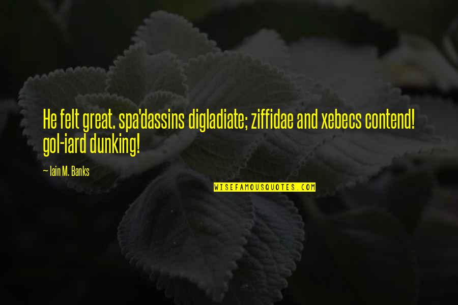 Lughnasa Quotes By Iain M. Banks: He felt great. spa'dassins digladiate; ziffidae and xebecs Lughnasa Quotes By Iain M. Banks: He felt great. spa'dassins digladiate; ziffidae and xebecs