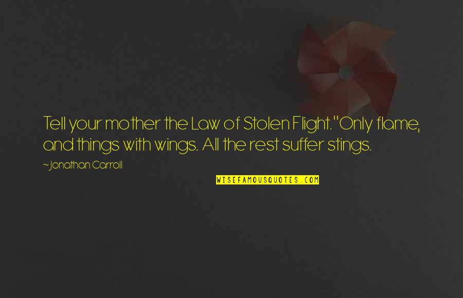 Luisina Boggino Quotes By Jonathan Carroll: Tell your mother the Law of Stolen Flight.''Only Luisina Boggino Quotes By Jonathan Carroll: Tell your mother the Law of Stolen Flight.''Only