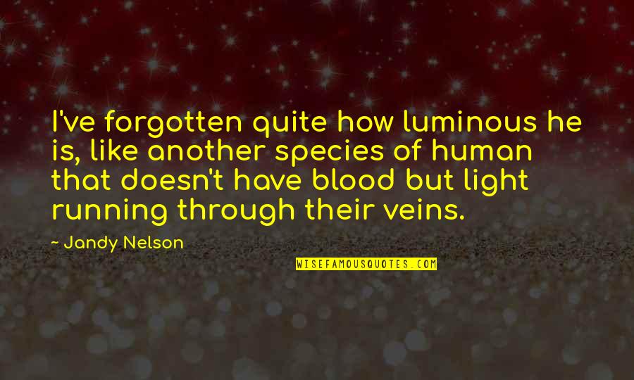 Luminous Quotes By Jandy Nelson: I've forgotten quite how luminous he is, like