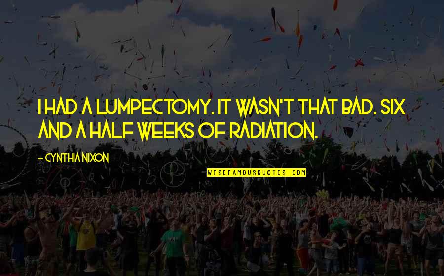 Lumpectomy And Radiation Quotes By Cynthia Nixon: I had a lumpectomy. It wasn't that bad.