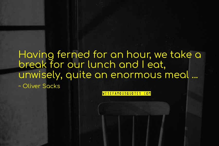 Lunch Quotes By Oliver Sacks: Having ferned for an hour, we take a