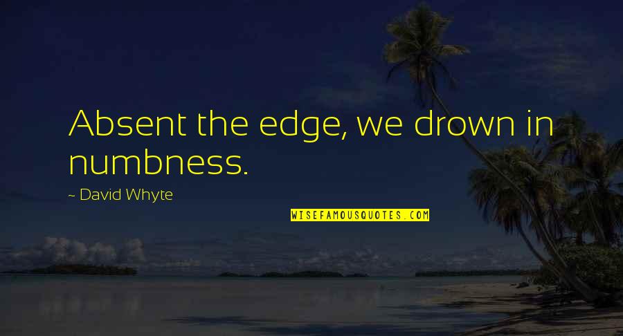 Lungile Safaris Quotes By David Whyte: Absent the edge, we drown in numbness. Lungile Safaris Quotes By David Whyte: Absent the edge, we drown in numbness.