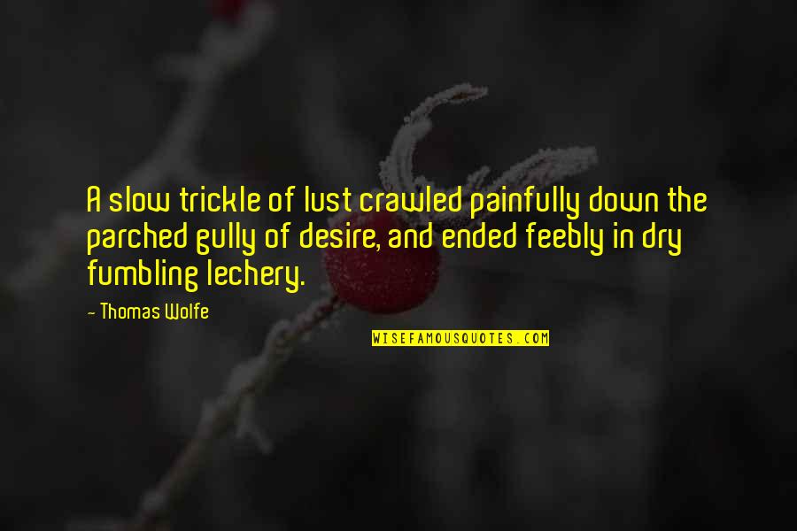 Lust Desire Quotes By Thomas Wolfe: A slow trickle of lust crawled painfully down