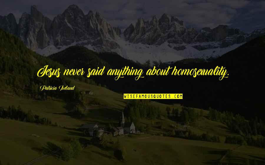 Luxuriant Locks Quotes By Patricia Ireland: Jesus never said anything about homosexuality. Luxuriant Locks Quotes By Patricia Ireland: Jesus never said anything about homosexuality.