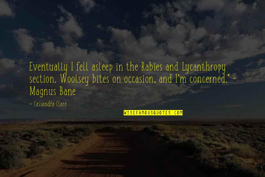 Lycanthropy Quotes By Cassandra Clare: Eventually I fell asleep in the Rabies and