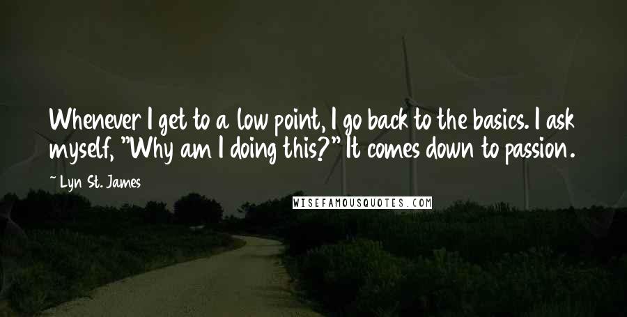 Lyn St. James quotes: Whenever I get to a low point, I go back to the basics. I ask myself, "Why am I doing this?" It comes down to passion.