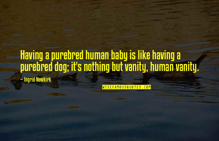 Lyndall Quotes By Ingrid Newkirk: Having a purebred human baby is like having Lyndall Quotes By Ingrid Newkirk: Having a purebred human baby is like having
