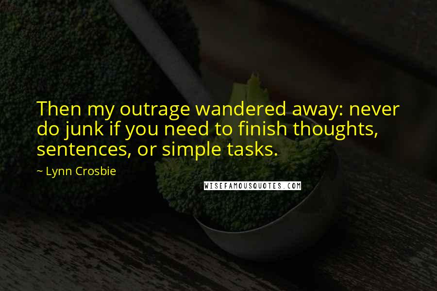 Lynn Crosbie quotes: Then my outrage wandered away: never do junk if you need to finish thoughts, sentences, or simple tasks.