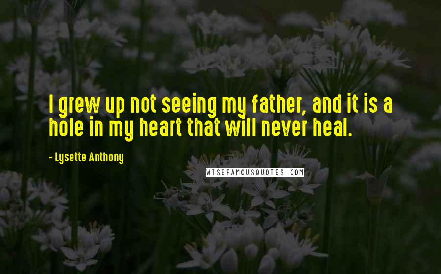 Lysette Anthony quotes: I grew up not seeing my father, and it is a hole in my heart that will never heal.