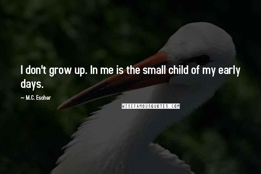 M.C. Escher quotes: I don't grow up. In me is the small child of my early days.