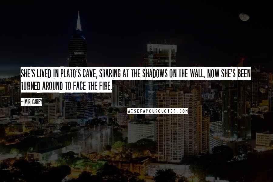 M.R. Carey quotes: She's lived in Plato's cave, staring at the shadows on the wall. Now she's been turned around to face the fire.