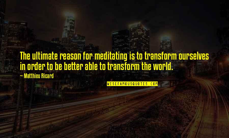 M Ricard Quotes By Matthieu Ricard: The ultimate reason for meditating is to transform