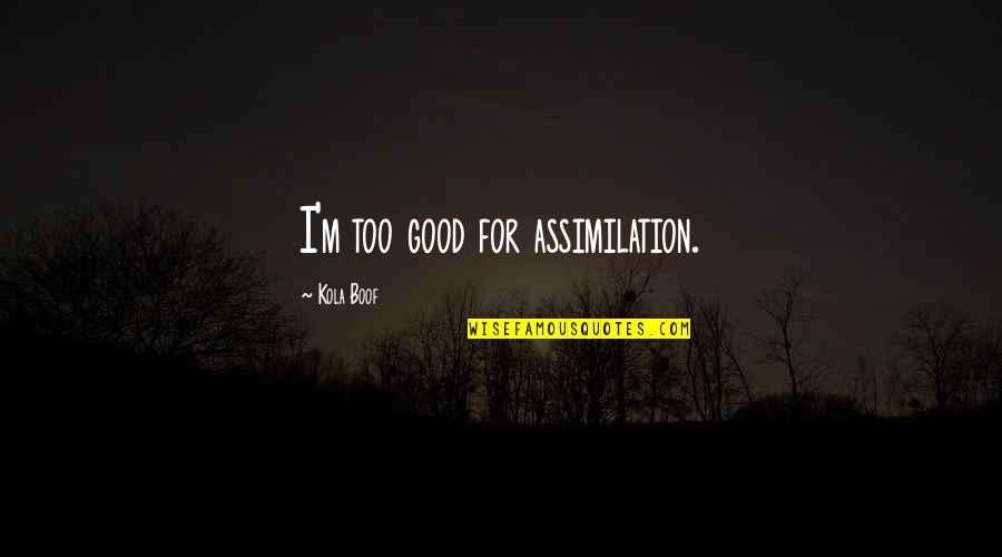 Maa Kushmanda Quotes By Kola Boof: I'm too good for assimilation. Maa Kushmanda Quotes By Kola Boof: I'm too good for assimilation.