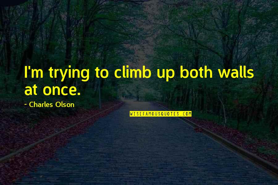 Maaf Quotes By Charles Olson: I'm trying to climb up both walls at Maaf Quotes By Charles Olson: I'm trying to climb up both walls at