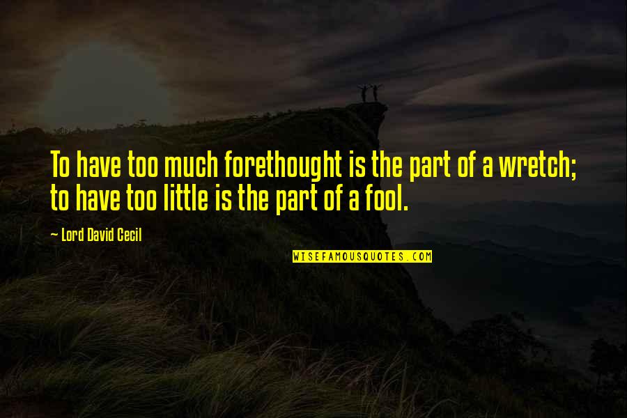 Mabh Quotes By Lord David Cecil: To have too much forethought is the part
