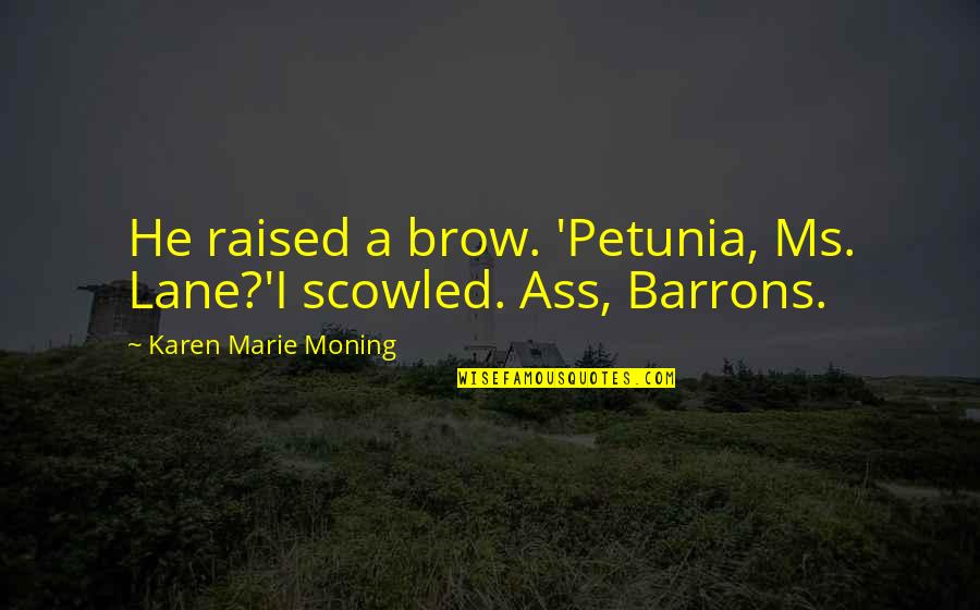 Mac And Barrons Quotes By Karen Marie Moning: He raised a brow. 'Petunia, Ms. Lane?'I scowled.