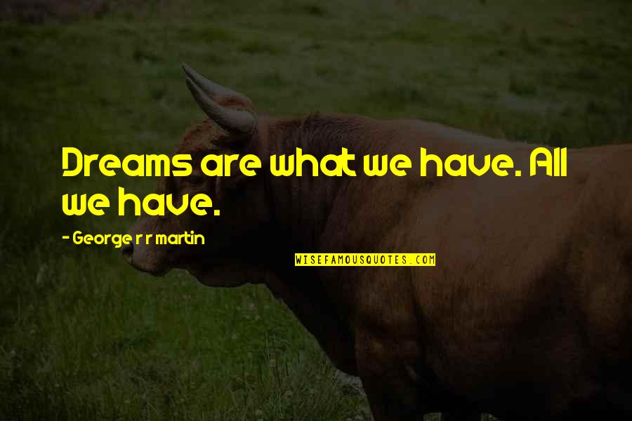 Macarthurs Appliances Quotes By George R R Martin: Dreams are what we have. All we have. Macarthurs Appliances Quotes By George R R Martin: Dreams are what we have. All we have.