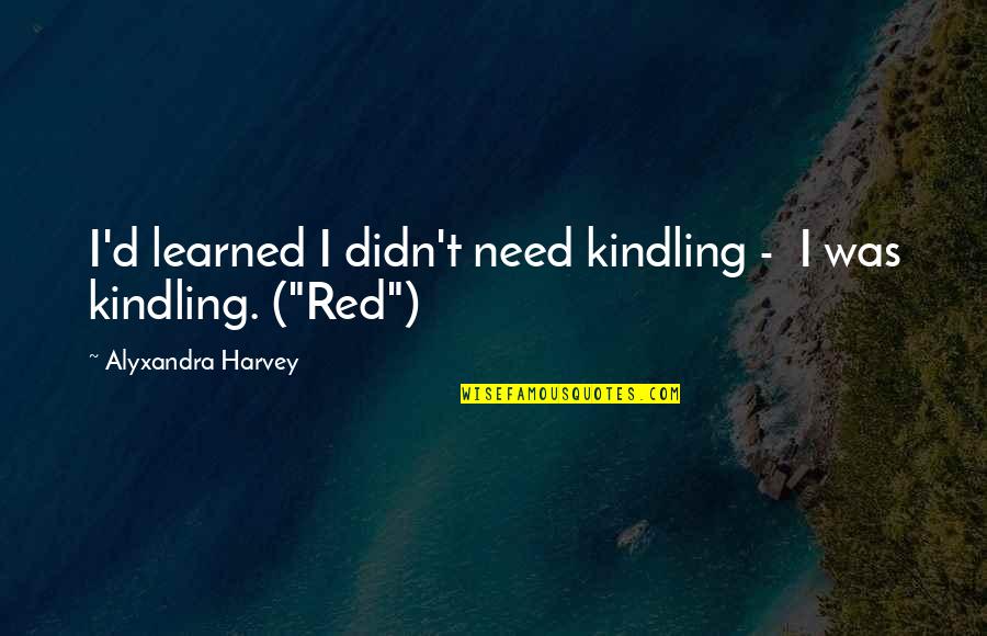 Macchinario Per Risonanza Quotes By Alyxandra Harvey: I'd learned I didn't need kindling - I Macchinario Per Risonanza Quotes By Alyxandra Harvey: I'd learned I didn't need kindling - I
