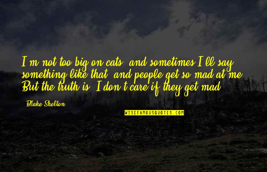 Mad At Me Quotes By Blake Shelton: I'm not too big on cats, and sometimes Mad At Me Quotes By Blake Shelton: I'm not too big on cats, and sometimes