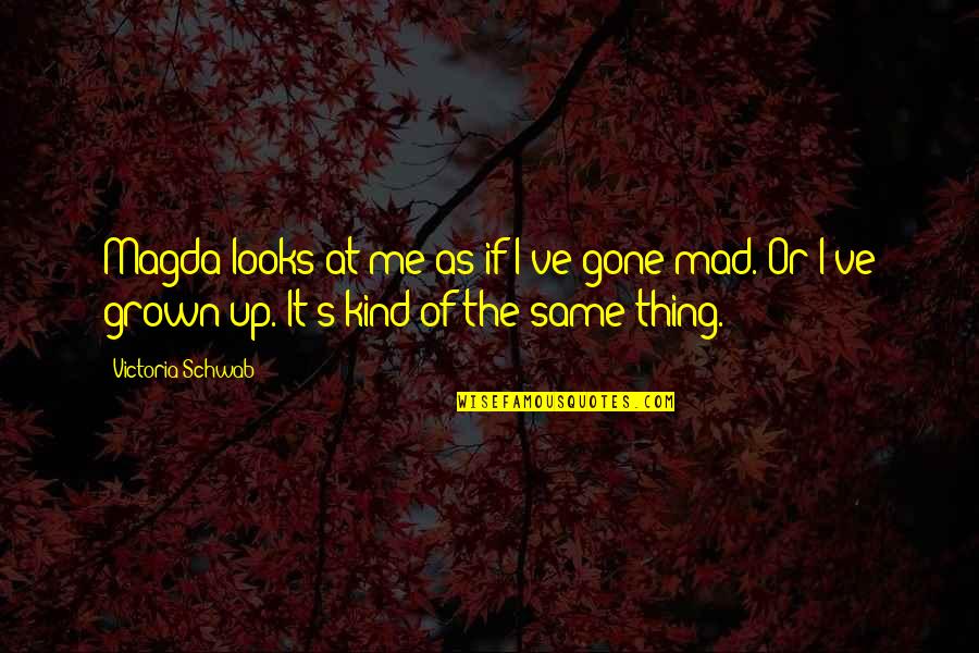 Mad At Me Quotes By Victoria Schwab: Magda looks at me as if I've gone Mad At Me Quotes By Victoria Schwab: Magda looks at me as if I've gone