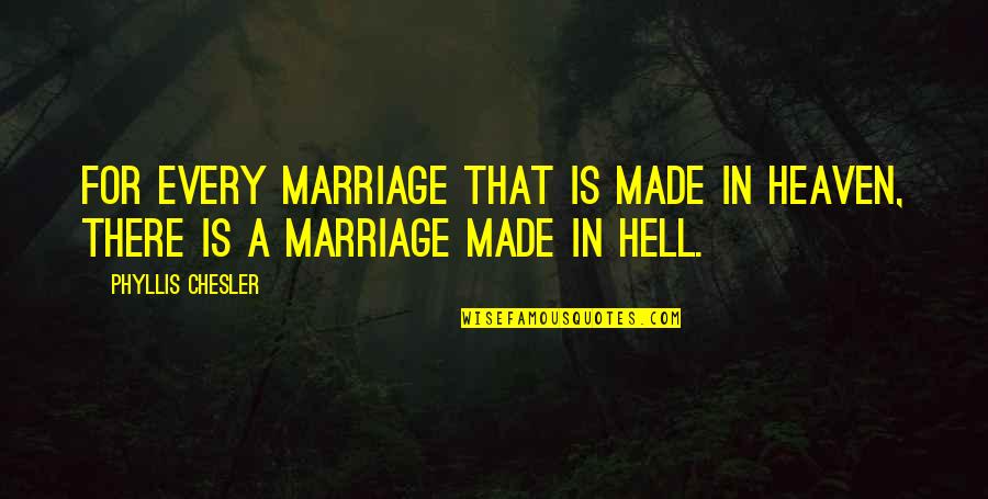 Made In Hell Quotes By Phyllis Chesler: For every marriage that is made in Heaven,