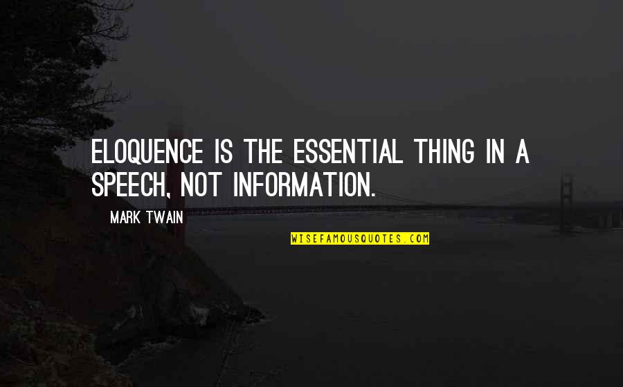 Madeleine Westerhout Quotes By Mark Twain: Eloquence is the essential thing in a speech,