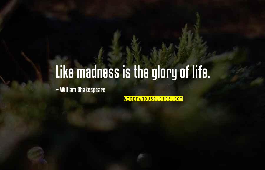 Madness In Life Quotes By William Shakespeare: Like madness is the glory of life. Madness In Life Quotes By William Shakespeare: Like madness is the glory of life.