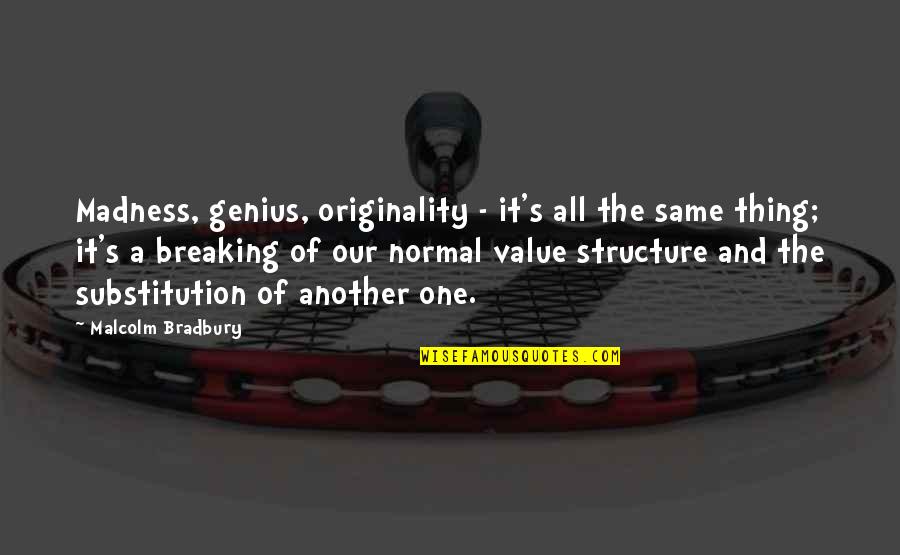 Madness's Quotes By Malcolm Bradbury: Madness, genius, originality - it's all the same