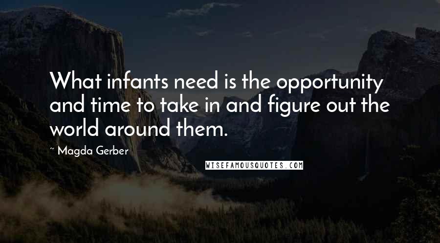 Magda Gerber quotes: What infants need is the opportunity and time to take in and figure out the world around them.