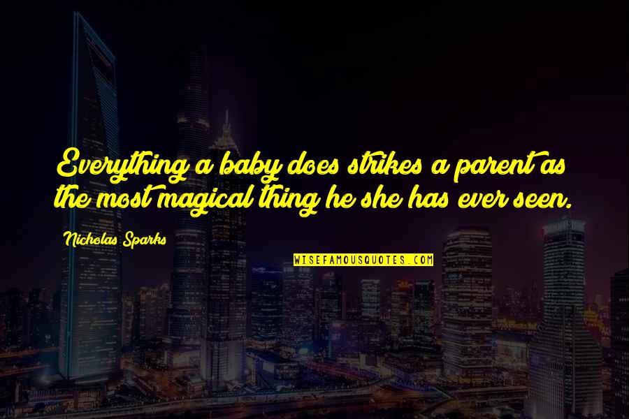 Magical Baby Quotes By Nicholas Sparks: Everything a baby does strikes a parent as